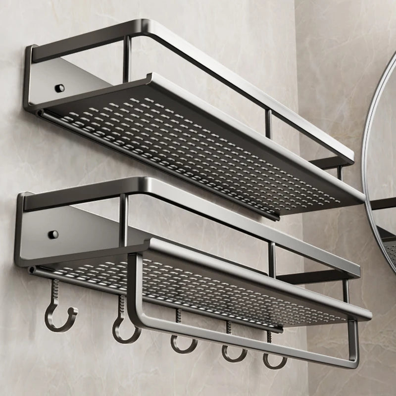 Étagère Murale Salle de Bain Aluminium Noir ou Gris 30-50 cm