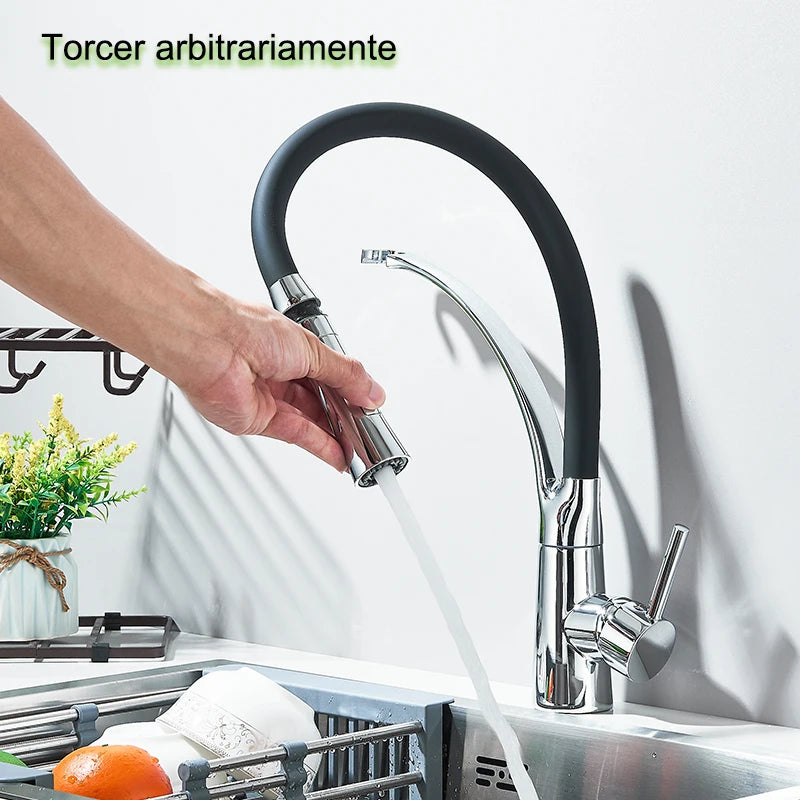 Mitigeur Cuisine Inox 304 Douchette Extractible Col Flexible Noir, 3 Finitions