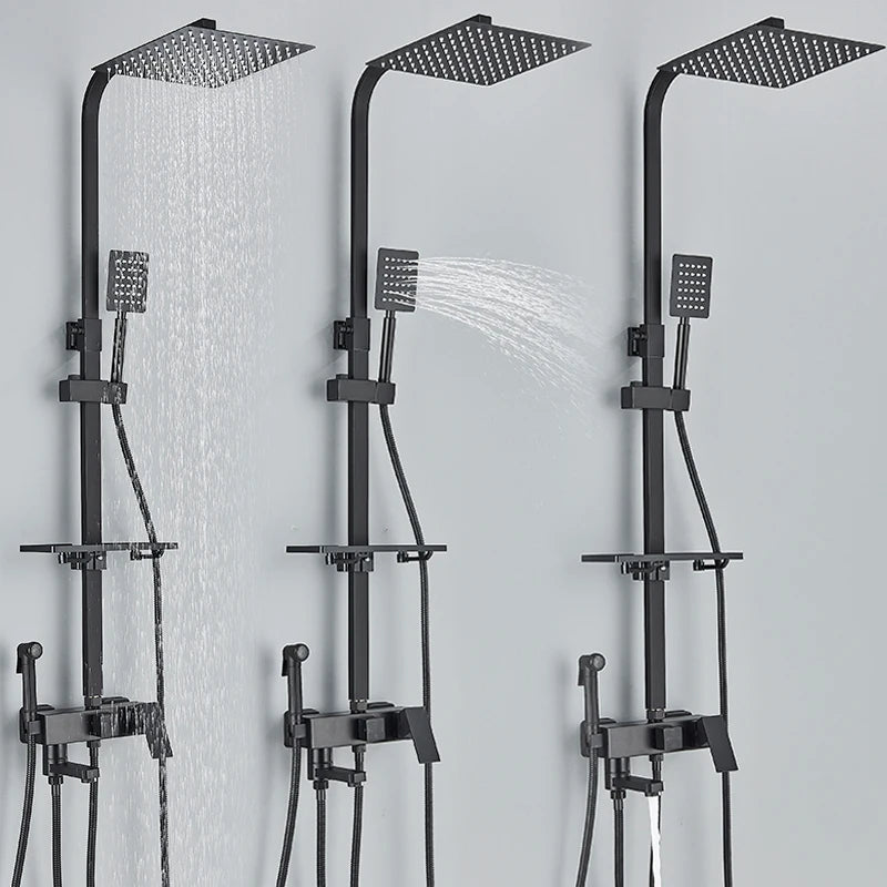 Colonne de Douche Carrée 3 ou 4 Voies avec Bec de Bain