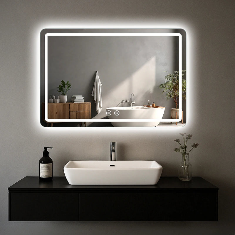 Miroir LED Salle de Bain Rectangulaire Anti-Buée 60x90 cm