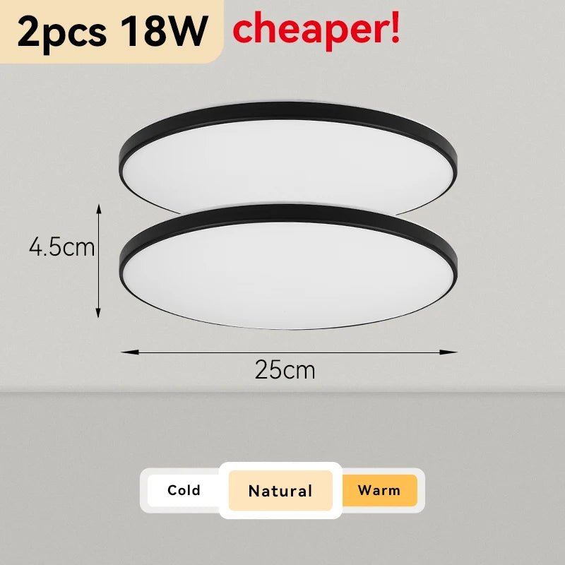 Plafonnier Cuisine LED Rond Ultra Plat 4,5 cm, Blanc ou Noir, 15 à 50 W