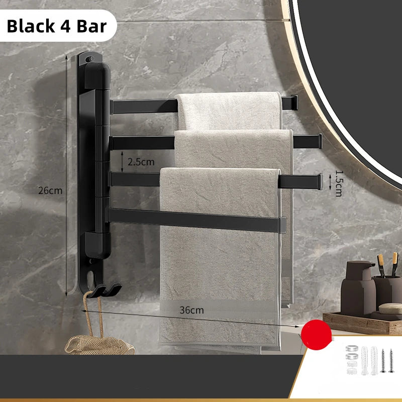 Porte-Serviette Pivotant Mural Inox Noir ou Blanc, 1 à 5 Barres