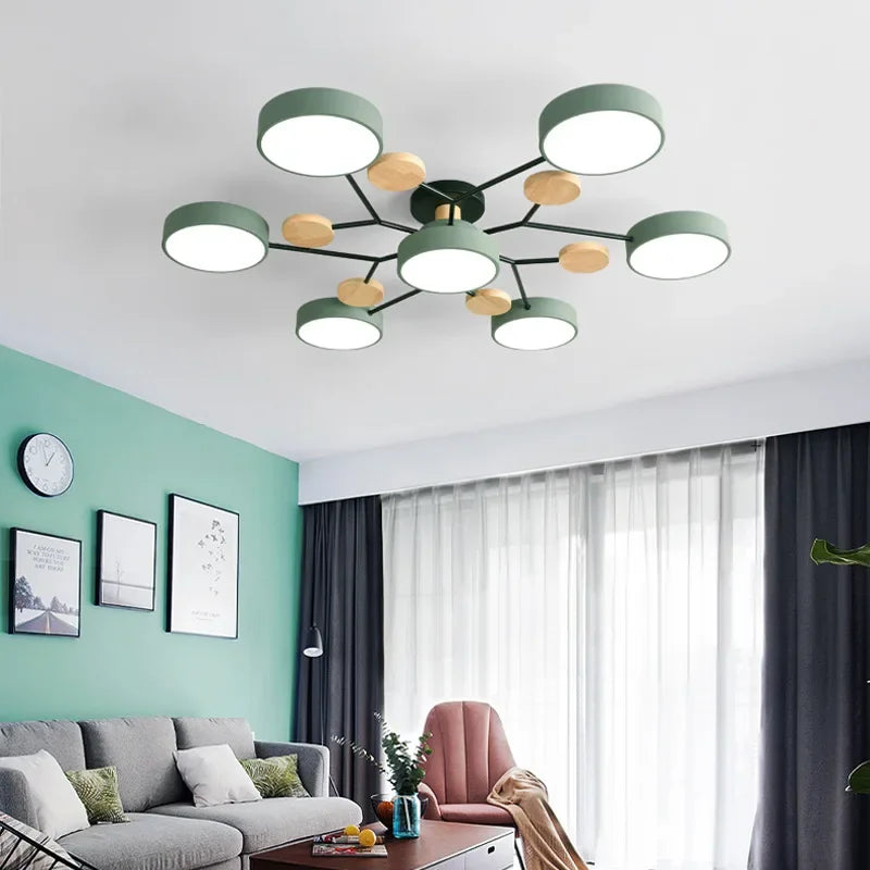 Plafonnier LED Nordique Bois, 1 à 7 Têtes, 4 Coloris