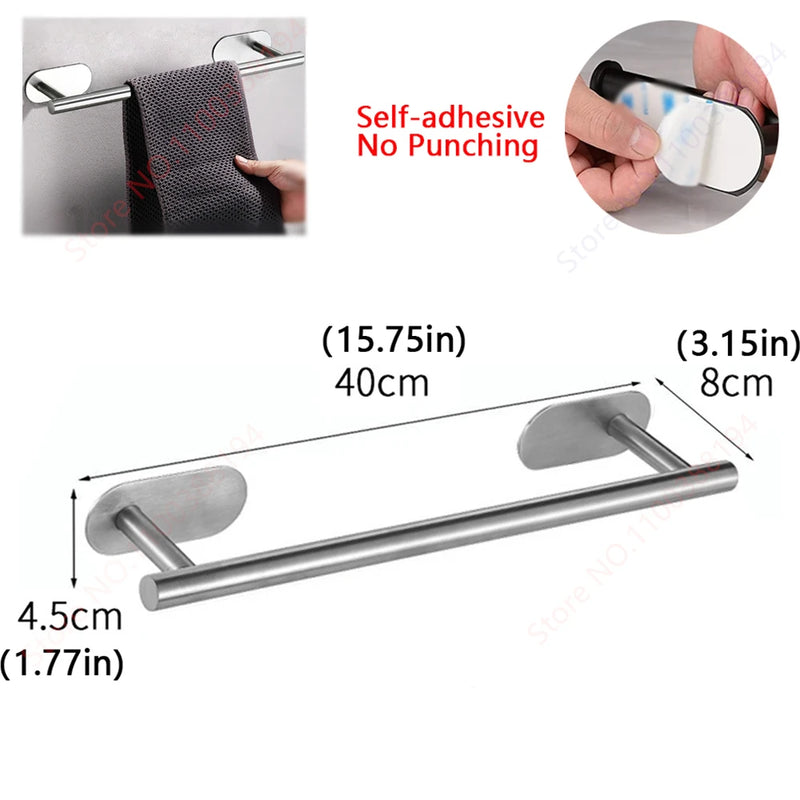 Accessoires Salle de Bain Adhésifs Sans Perçage Noir, Doré ou Argent à la Pièce, 24 Articles