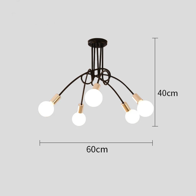 Plafonnier Cuisine Branches 3 ou 5 Lampes E27, Noir, Blanc ou Doré