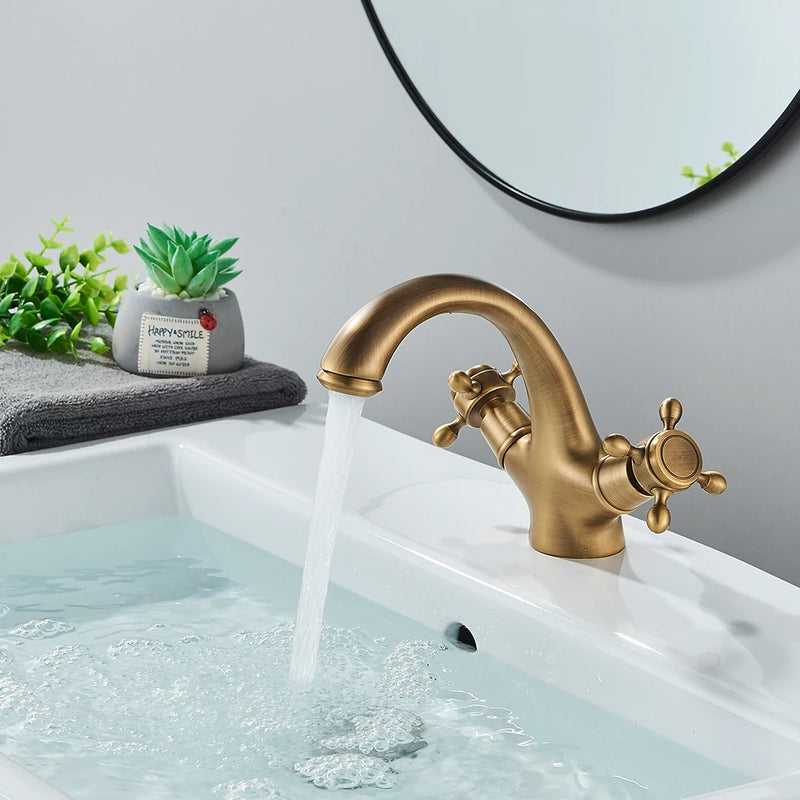 Mitigeur Lavabo Rétro Double Poignée Croisillons Laiton, 5 Finitions