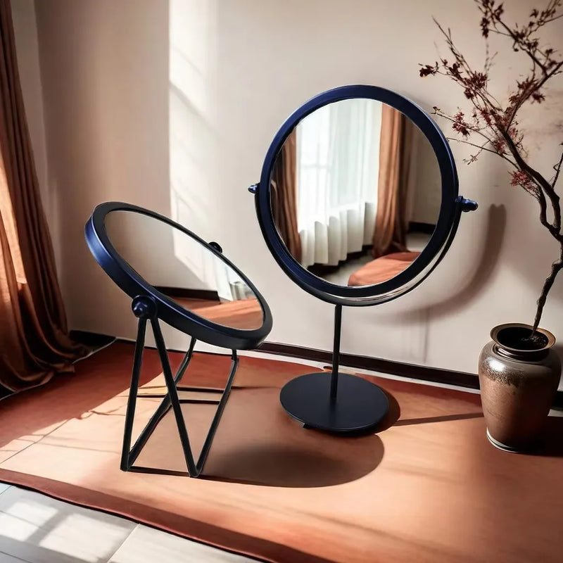 Miroir de Table Rond Rotatif en Métal Doré ou Noir, 17 cm