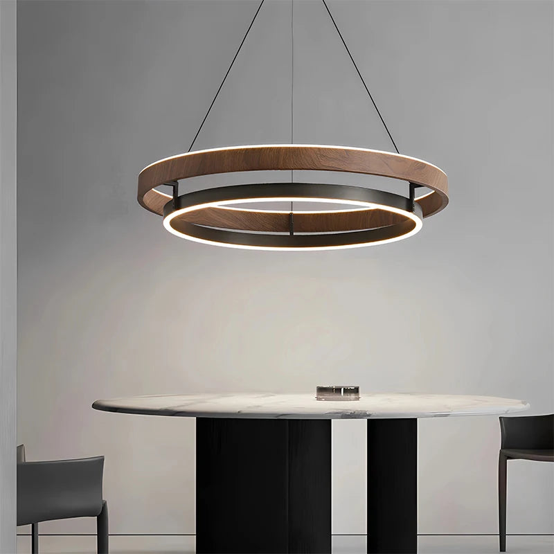 Suspension Cuisine LED Anneau Effet Bois, Ø 60 ou 80 cm