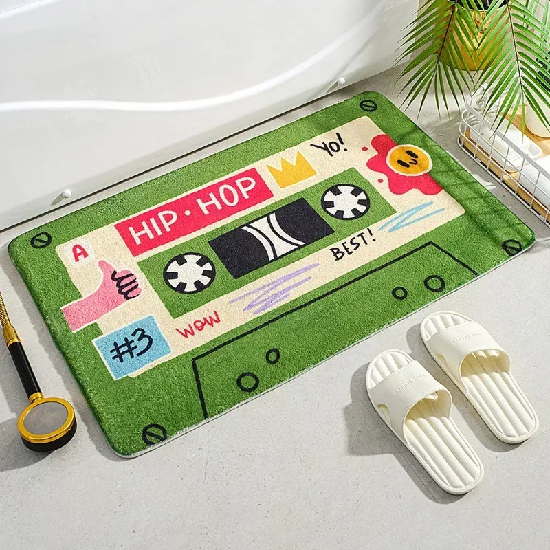 Tapis de Bain Cassette Rétro Antidérapant en Microfibre, 6 Motifs, 40 x 60 à 80 x 120 cm