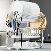 Égouttoir à Vaisselle 3 Niveaux Chromé, Porte-Couverts et Support Planche, 42 cm