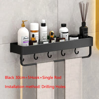 Étagère Salle de Bain Murale Aluminium Noir ou Gris, 30 ou 40 cm