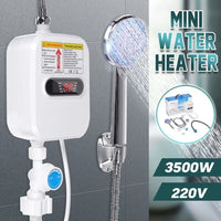 Mini Chauffe-Eau Instantané 3 500 W avec Douchette, Écran LCD et Flexible Inox