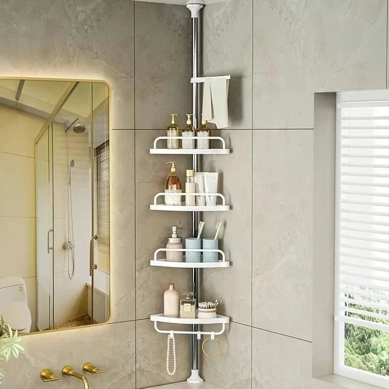 Étagère d'Angle de Douche Télescopique 4 Niveaux Sol-Plafond