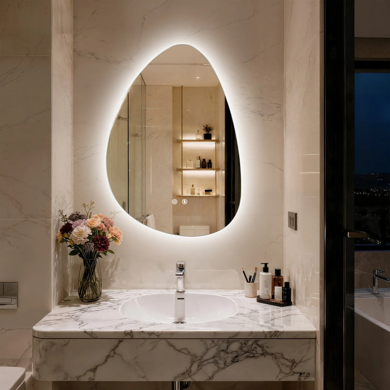 Miroir LED Salle de Bain Forme Goutte Rétroéclairé Anti-Buée Mémoire