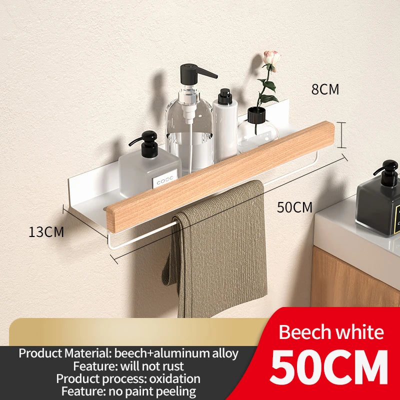 Étagère Murale Salle de Bain Hêtre ou Noyer, 30 à 60 cm
