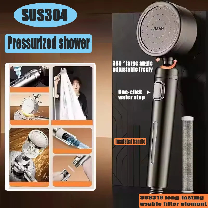 Pommeau de Douche Inox 304, 3 ou 5 Modes, Accessoires à la Pièce