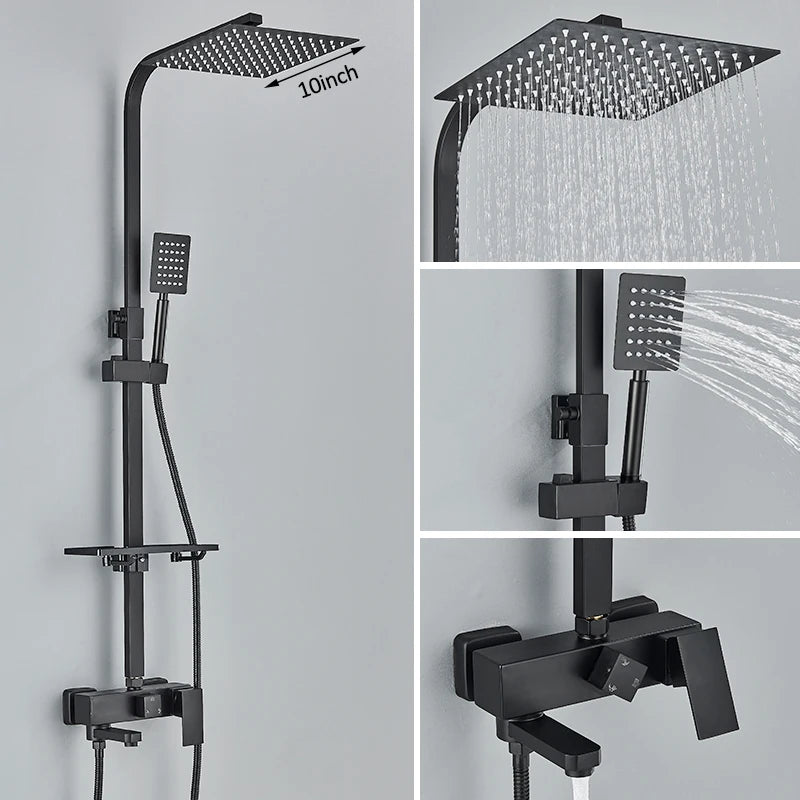 Colonne de Douche Carrée 3 ou 4 Voies avec Bec de Bain