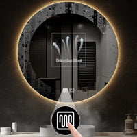 Miroir LED Salle de Bain Rond Anti-Buée avec Horloge