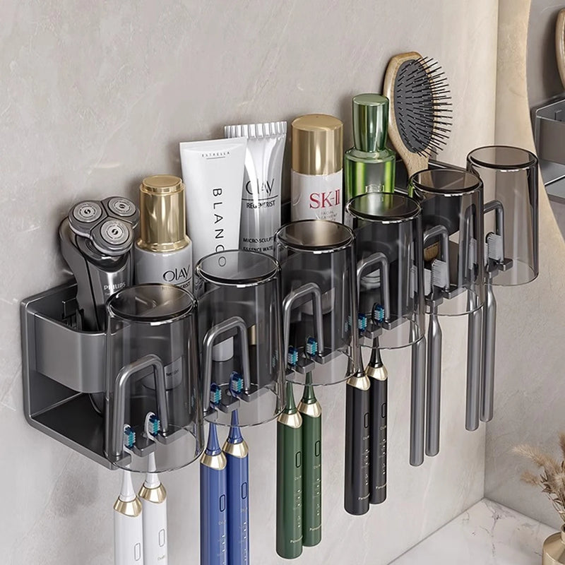Porte-Brosse à Dents Électrique Mural, 2 à 6 Gobelets, Gris ou Blanc