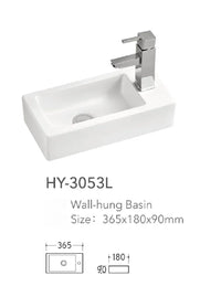 Lave-Main Mural en Céramique Blanc, Ultra-Étroit 36,5 x 18 cm
