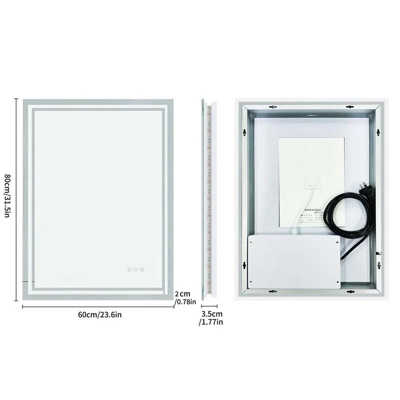 Miroir LED Salle de Bain Rectangulaire Tactile IP65 60x80 cm