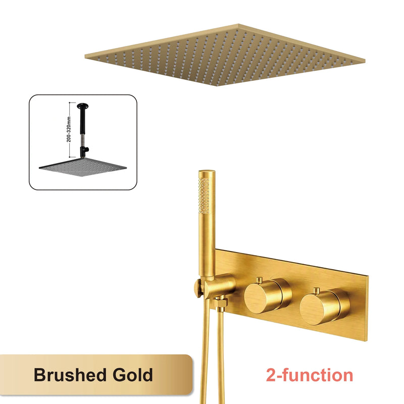 Douche Encastrable Thermostatique Pomme de Pluie Carrée, Plafond ou Mural, 4 Finitions