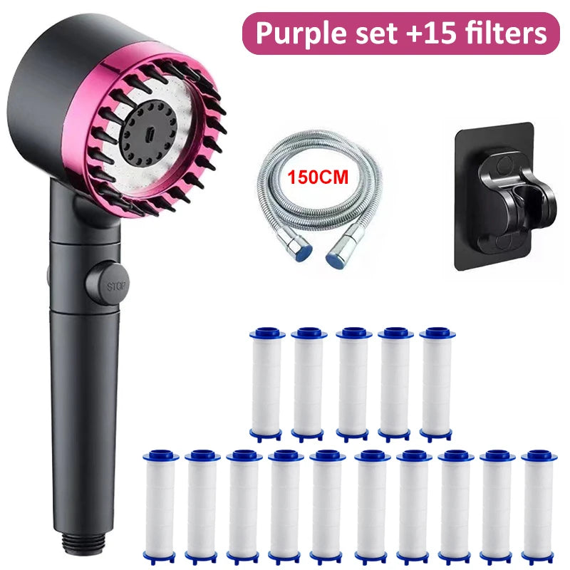 Pommeau de Douche Filtrant Haute Pression Massage avec Filtres, Gris ou Violet