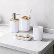 Ensemble Accessoires Salle de Bain Blanc et Bambou, 4 Pièces