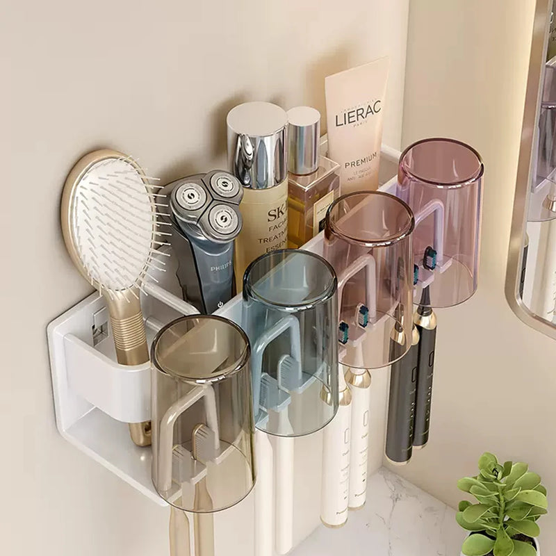 Porte-Brosse à Dents Électrique Mural, 2 à 6 Gobelets, Gris ou Blanc