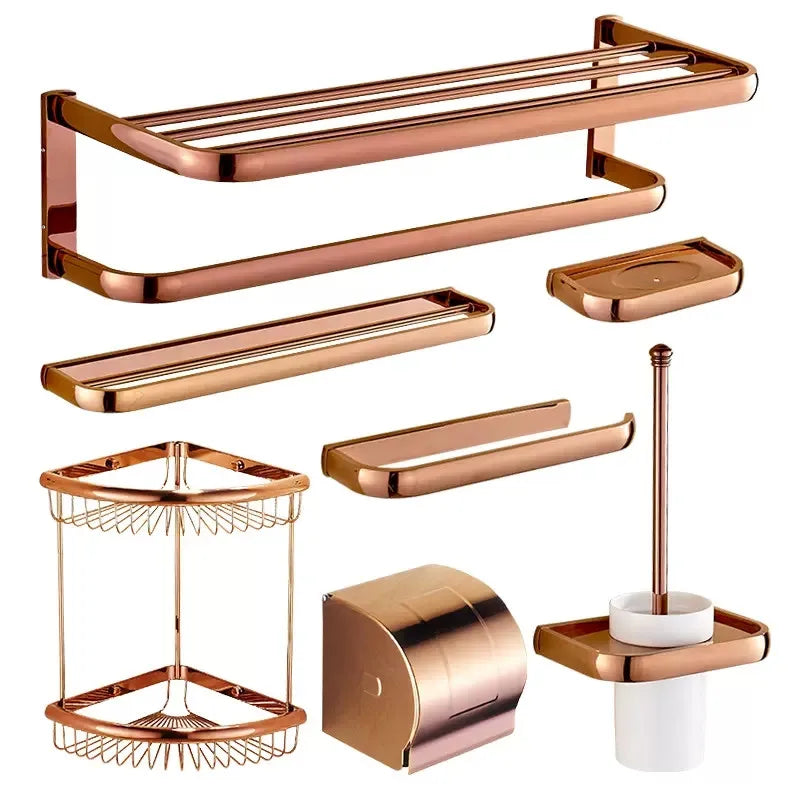 Accessoires Salle de Bain Or Rose Laiton à la Pièce, 13 Articles