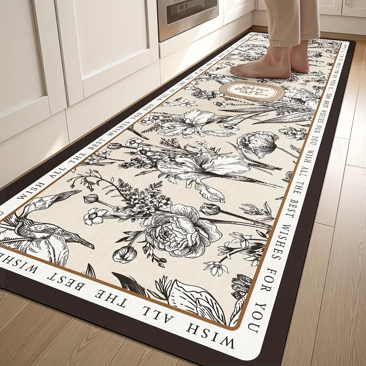 Tapis de Cuisine Vintage à Motif Floral Antidérapant, Lot de 2 ou à la Pièce