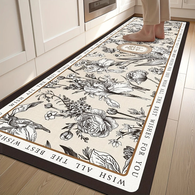 Tapis de Cuisine Vintage à Motif Floral Antidérapant, Lot de 2 ou à la Pièce