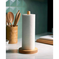 Porte-Essuie-Tout Bambou à Poser, Tige Droite et Base Ronde, 24,5 cm