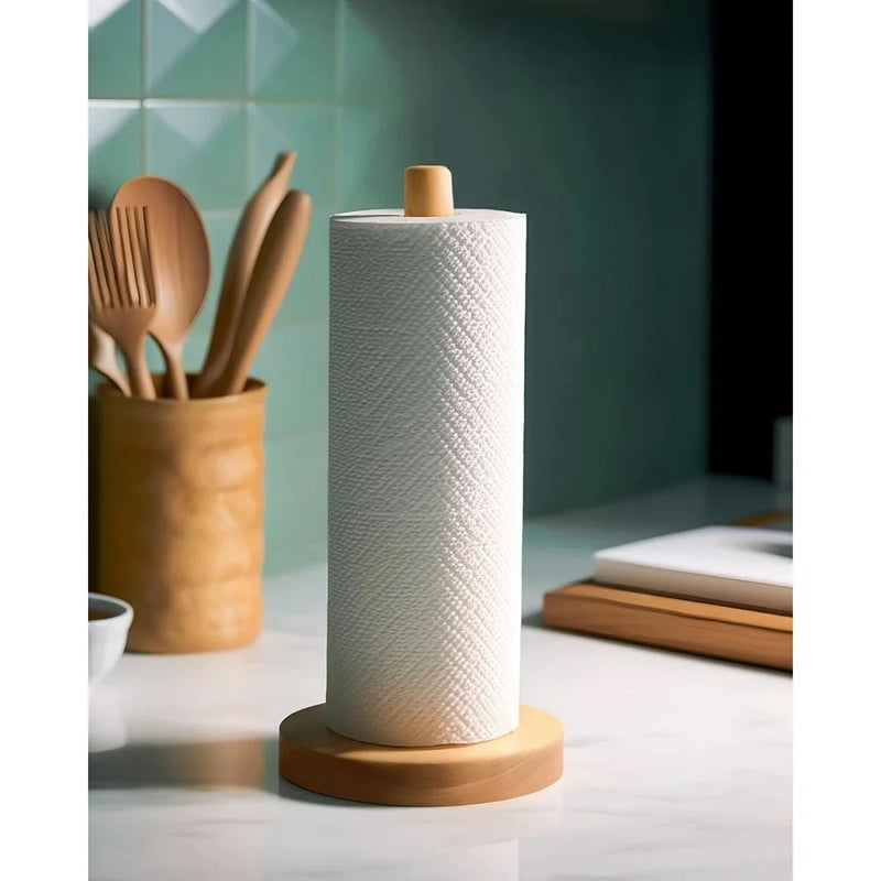 Porte-Essuie-Tout Bambou à Poser, Tige Droite et Base Ronde, 24,5 cm