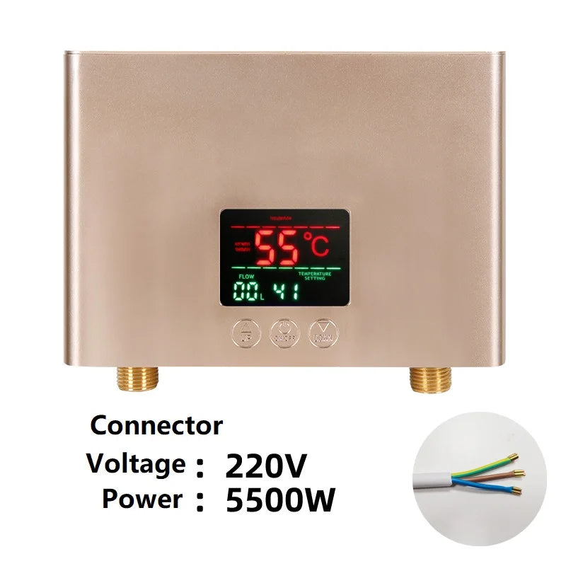 Chauffe-Eau Instantané Électrique Mural avec Télécommande, 3 000 ou 5 500 W