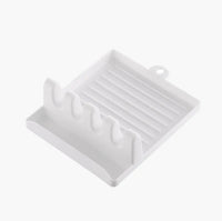 Repose-Cuillère Plastique à 4 Encoches avec Plateau, Blanc, Vert ou Gris, 14 cm