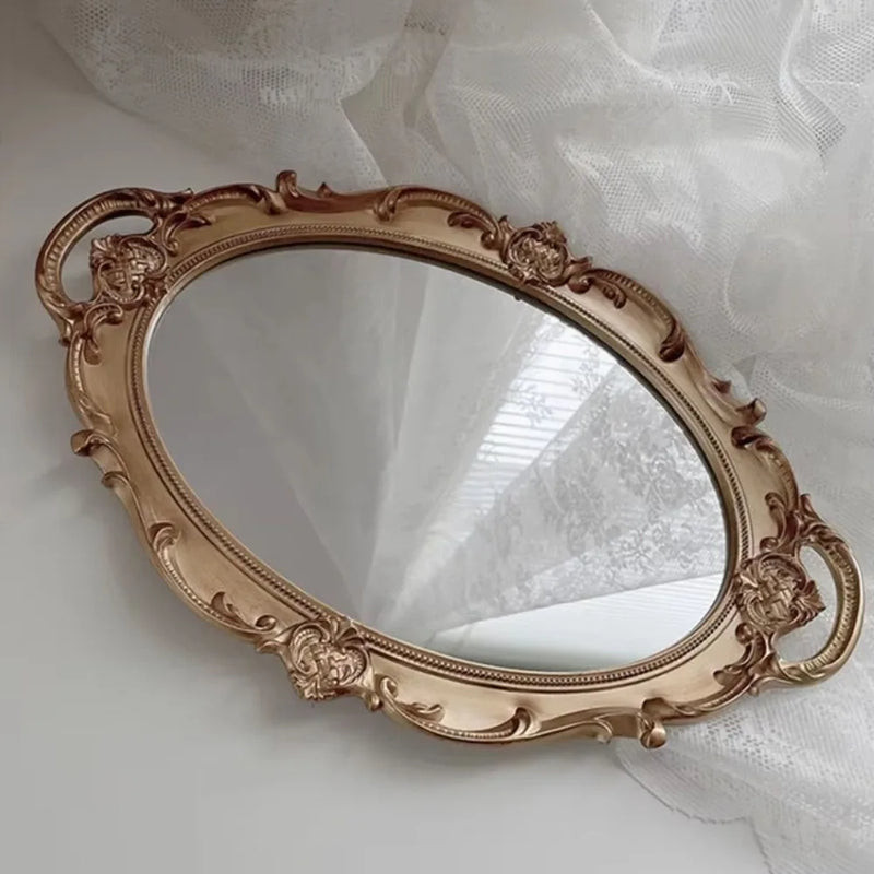 Plateau Miroir Ovale Rangement Bijoux Style Vintage