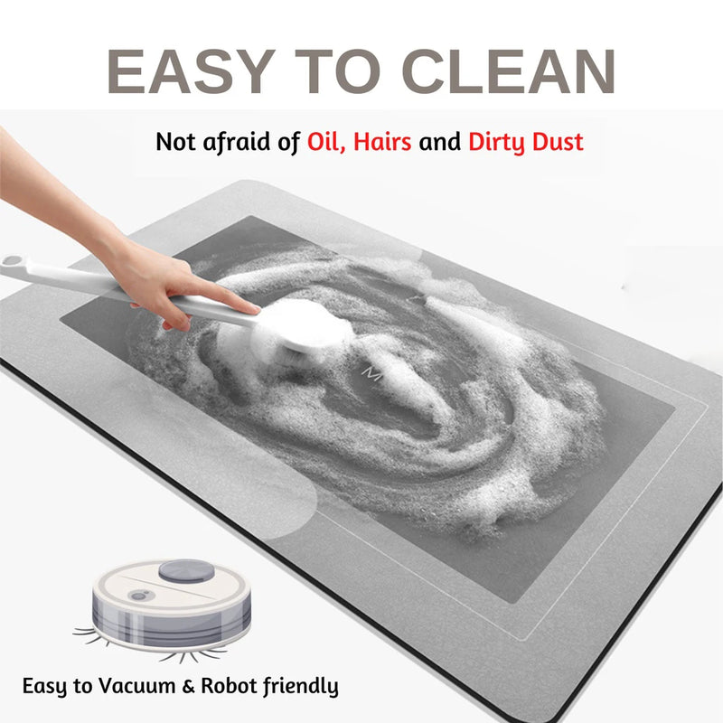 Tapis de Cuisine Diatomite Antidérapant Gris à Bordure Claire, 3 Teintes