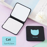 Miroir de Poche Carré Double Face Noir, Cœur, Lune, Étoile ou Chat