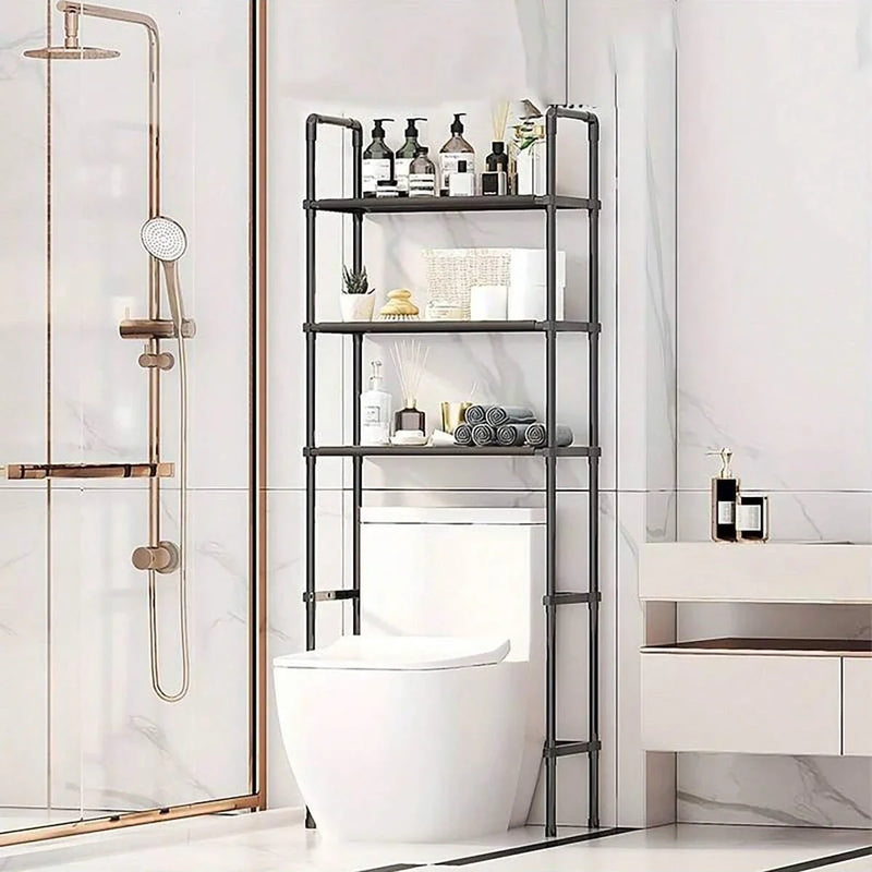 Étagère Dessus WC sur Pied Noir ou Blanc, 3 Plateaux, 155 cm