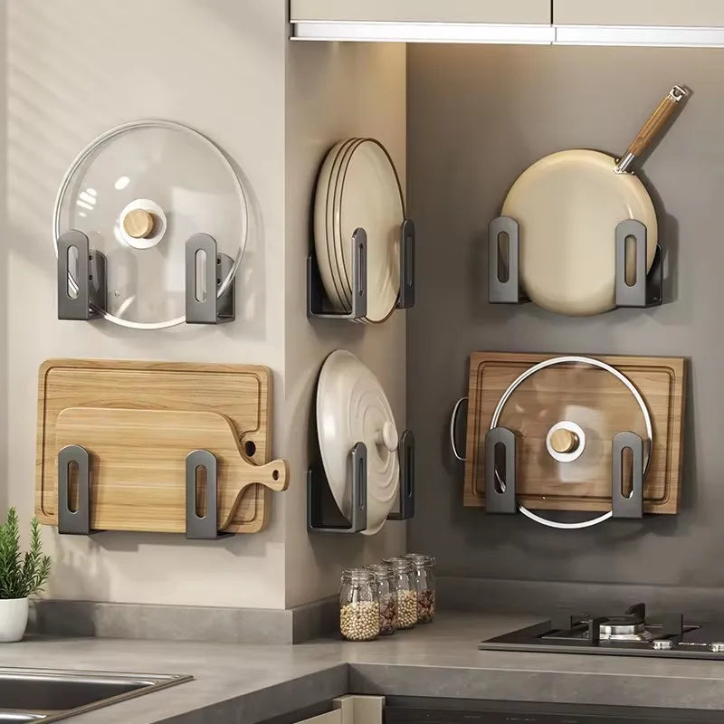 Range-Couvercle Mural Sans Perçage Gris ou Noir, 2 Supports en Acier au Carbone