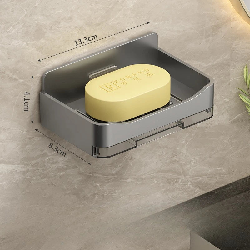 Porte-Savon Mural Sans Perçage avec Drainage, Noir, Gris ou Blanc, 13,3 cm
