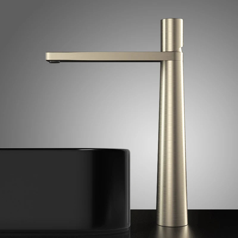 Mitigeur Lavabo Conique Laiton Bec Plat, Modèle Haut ou Court, 5 Finitions