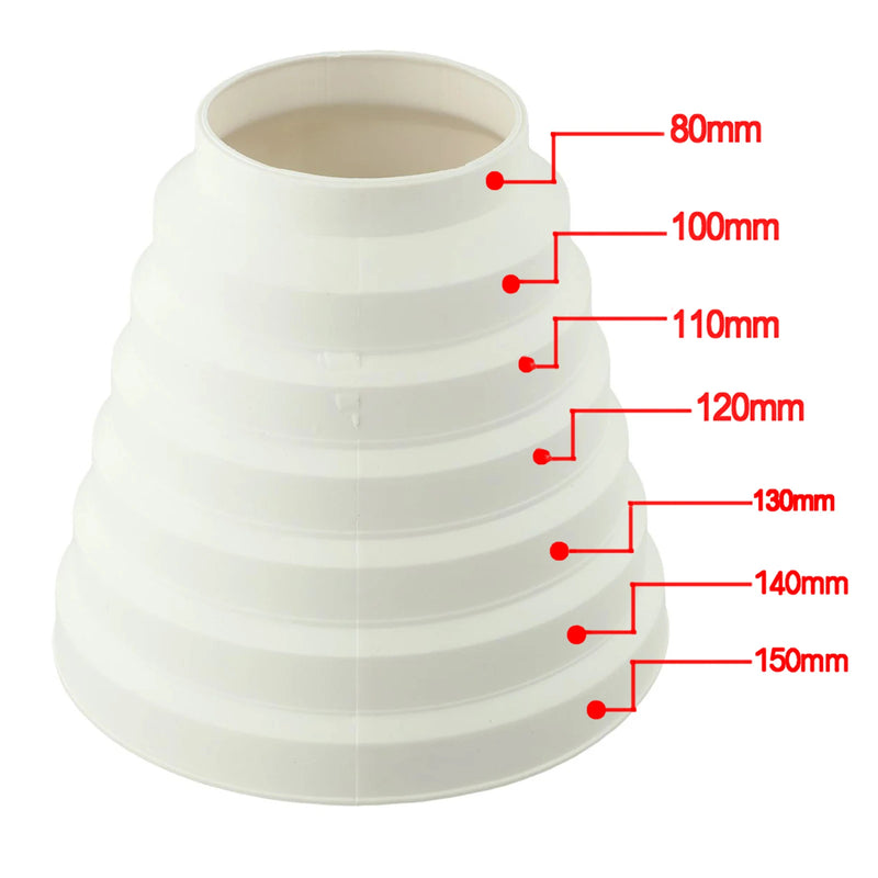 Réducteur de Conduit de Hotte Étagé 80 à 150 mm, ABS Blanc
