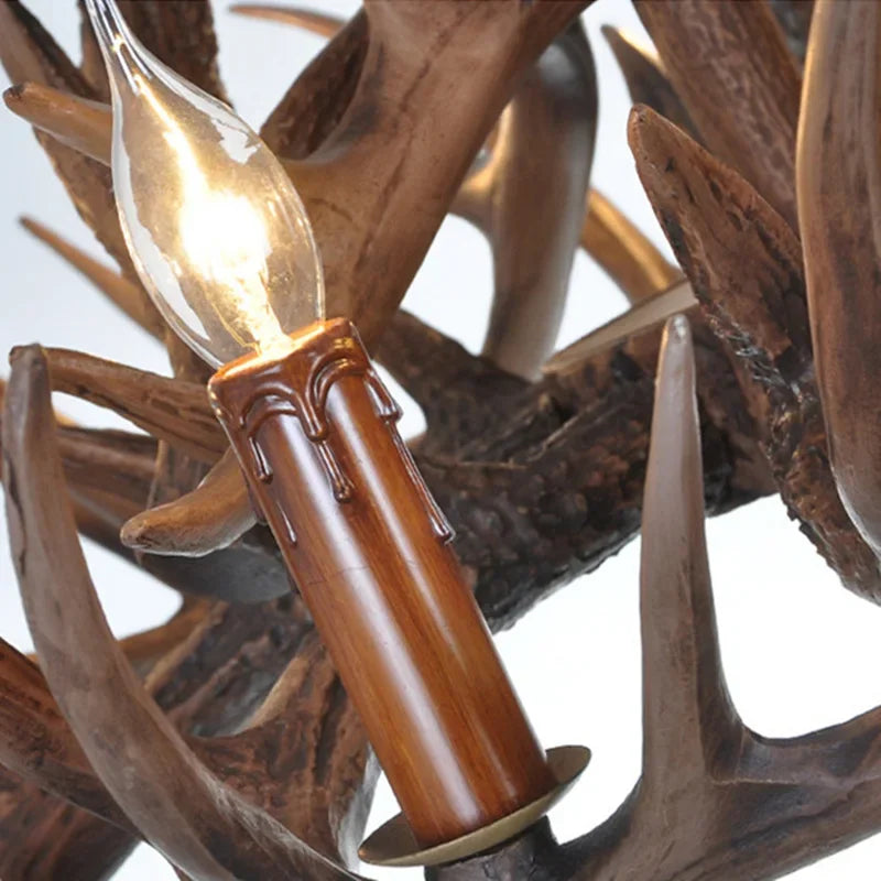 Lustre Suspension Cuisine Bois de Cerf en Résine, 4 à 9 Lumières