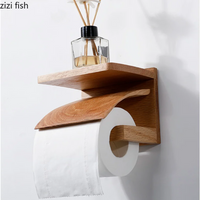 Porte-Papier Toilette Mural en Bois Massif, Chêne Rouge ou Noyer, Sans Perçage