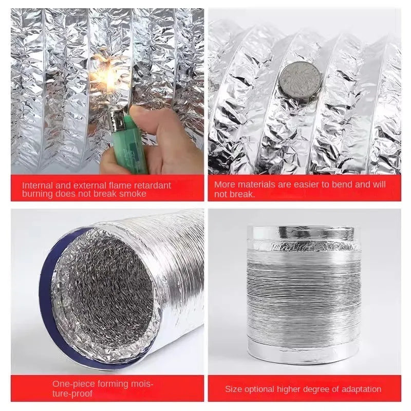 Tuyau de Hotte Aspirante en Aluminium Flexible 1,5 m, Ø 80 à 200 mm
