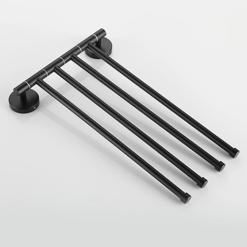 Porte-Serviette Pivotant Mural Inox Noir Mat, 4 Barres 34 cm
