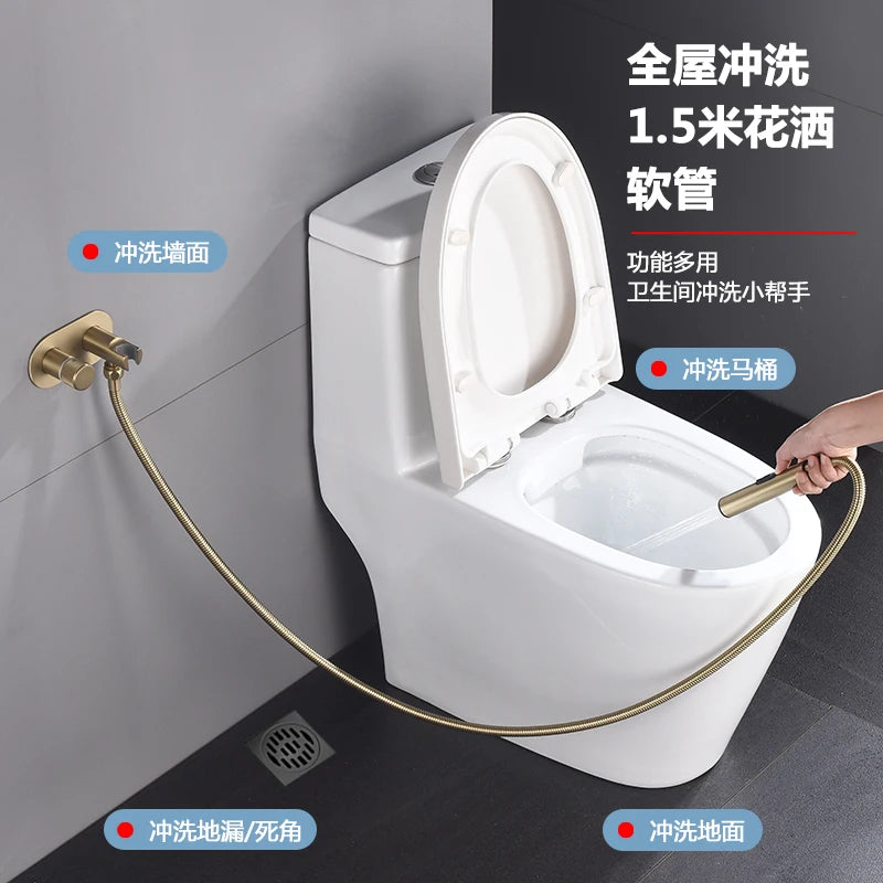 Douchette WC Murale Laiton, Mitigeur Eau Chaude et Froide, Flexible 1,5 m