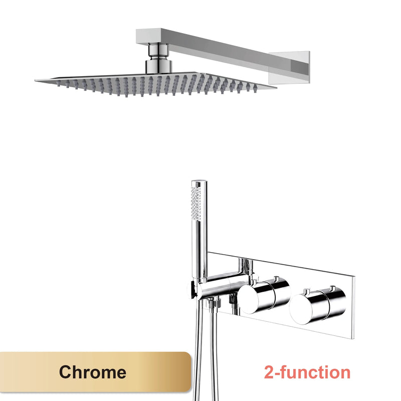 Douche Encastrable Thermostatique Pomme de Pluie Carrée, Plafond ou Mural, 4 Finitions